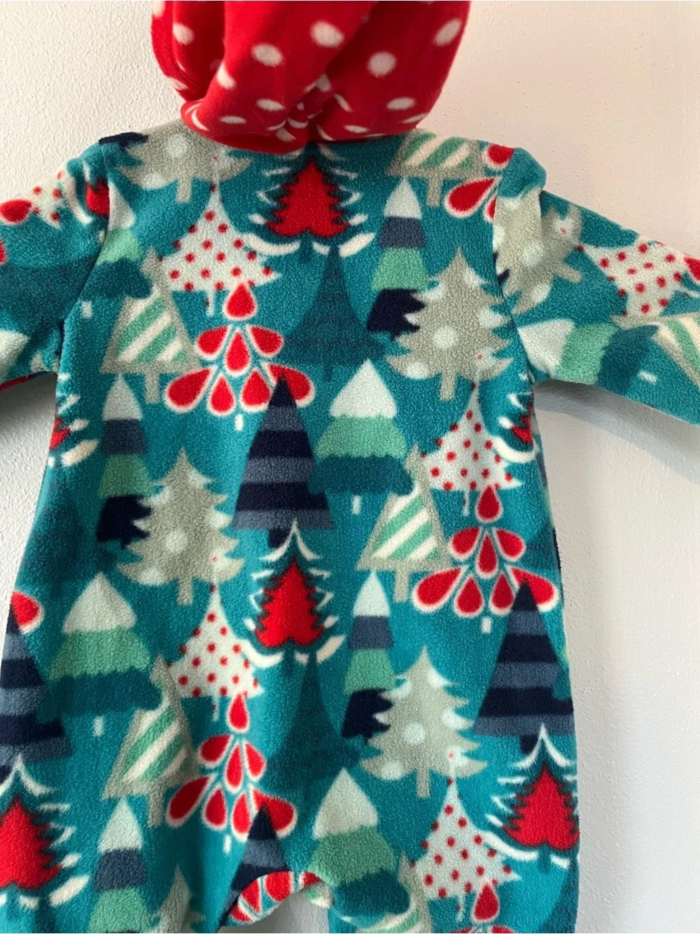 Matilda Jane Teal Holiday Tree Fleece One-Piece with Red Trim - 3 to 6 mo